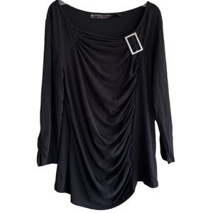90s Y2K SIMPLY FRENCH Black Draped Top w/ Silver Buckle Detail